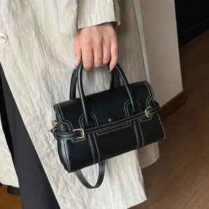Dames PU Leren Handtas Retro Commuter Schoudertas Crossbody Tas Contrast Stiksels Top Handle Bag Casual Tas
