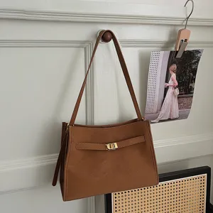 Borsa Tote Minimalista in Pelle PU Tinta Unita Grande Capacità Borsa a Tracolla Casual Borsa da Lavoro Versatile per Donna