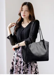 Grote zwarte shopper tas voor vrouwen elegante schoudertas grote capaciteit minimalistisch.