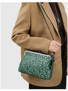Borsa a tracolla stampa leopardo verde, borsa chic da donna con chiusura in metallo.
