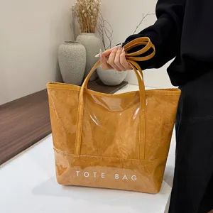 Damen Große Kapazität PVC Wasserdichte Tragetasche Mode Casual Einfarbig Buchstabendruck Einkauf Handtasche Umhängetasche