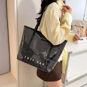 Damen Große Kapazität Schwarze Glänzende Wasserdichte PVC Tote Bag Modische Handtasche