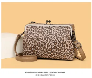 Borsa A Tracolla Stampa Leopardo Chiusura Bacio Donna Moda Spalla Pelle PU Borsa