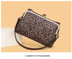 Borsa a mano con stampa leopardata chiusura bacio vintage borsa a tracolla donna