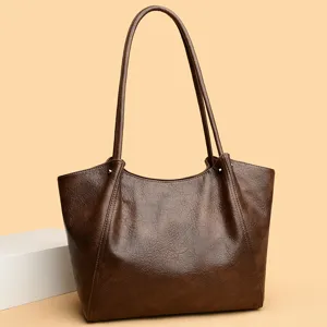 Dames Vintage Tote Tas Grote Capaciteit Woon-Werkverkeer Schoudertas PU Leder Casual Effen Kleur Okseltas Handtas