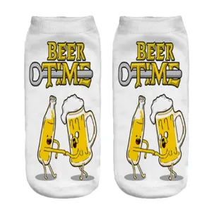 Chaussettes courtes fantaisie imprimées en 3D dessin animé pour hommes et femmes, thème bière.