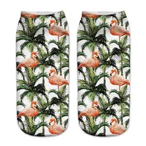Women's 3D Printed Short Socks Cute Flamingo Pattern Breathable Polyester Blend Casual Boat Socks Low Cut Ankle Socks