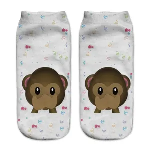 Casual 3D print monkey pattern short socks unisex breathable cotton cute funny ankle socks