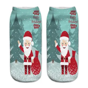 Christmas 3D printed short socks for women winter holiday festive cartoon Santa Claus sock style