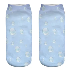 Chaussettes courtes imprimées bulles bleues, chaussettes unisexes 3D imprimées pour tous les jours.