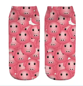 Unisex 3D geprinte cartoon varken patroon korte sokken, comfortabele casual novelty kousen.
