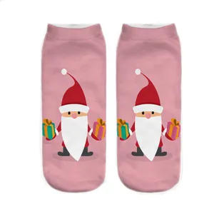 Cute 3D printed Christmas gnome short socks for women, featuring festive gift box holiday patterns.