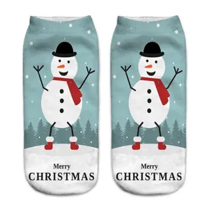 Christmas 3D printed short socks for women winter cute cartoon snowman pattern ankle socks