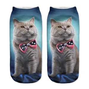 Simpatiche calze da donna alla caviglia con stampa gatto 3D, stile Harajuku per uso quotidiano.
