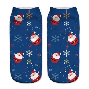 Christmas printed women ankle socks featuring cute Santa Claus and snowflake patterns for winter.