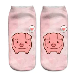 Schattige 3D bedrukte cartoon varken sokken, roze korte ontwerp, comfortabele unisex stijl.