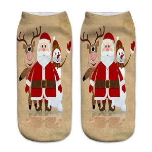 Christmas 3D print women short socks winter cute cartoon santa reindeer snowman patterned ankle socks