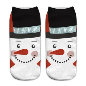 Christmas snowman print short socks, cute winter cartoon design socks for women daily wear details