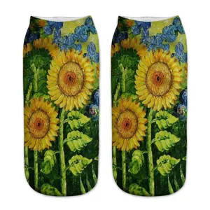 Sunflower 3D printed art short socks women breathable ankle socks fashion design casual wear