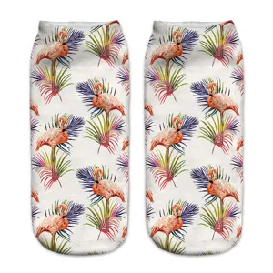 Women's 3D flamingo print short socks, breathable summer casual low cut ankle socks.