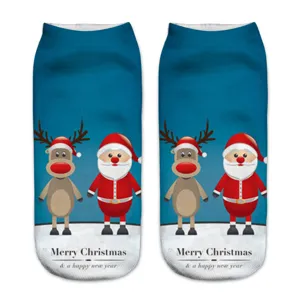 Women Christmas 3D Printed Short Socks Cute Santa Claus Reindeer Festive Casual Ankle Socks