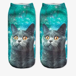 Donne 3D galassia gatto stampa barca calzini Harajuku simpatici corti caviglia calzini moda