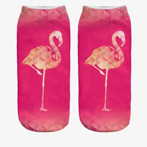 Close up detail view of 3d printed flamingo short socks with pink geometric pattern.
