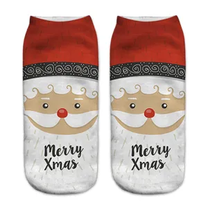 Christmas Santa Claus print short socks, cute winter holiday casual low cut socks for women.