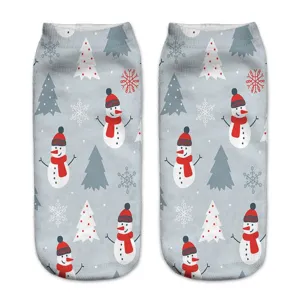 Women's Christmas 3D printed short socks winter cute snowman socks daily casual hosiery