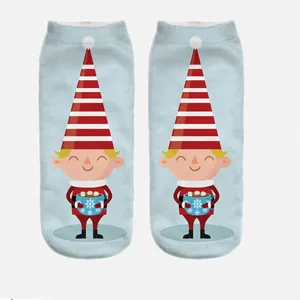Cute Christmas gnome 3D print ankle socks for women, cozy winter holiday novelty cartoon socks.