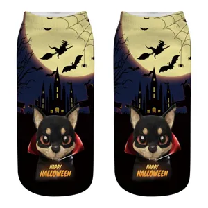 Halloween 3D Gedruckt Cartoon Katze Kurze Socken Unisex Neuheit Festival Crew Socken Polyester Casual Socken