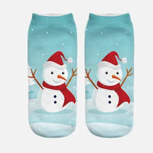 Cute Christmas snowman 3D print winter socks detail, soft fabric festive design short boat socks.