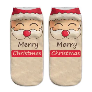 Christmas 3D printed short socks, cute Santa Claus pattern cotton socks for women winter.