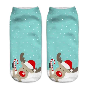 Cute 3D printed Christmas reindeer short socks for women, breathable holiday ankle socks.