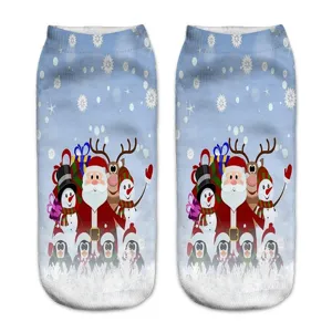 Christmas 3D printed short socks with Santa, snowmen and winter cartoon patterns for women.