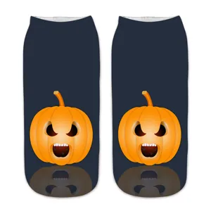 Halloween 3D pumpkin printed socks, comfortable breathable fabric, festive spooky style.