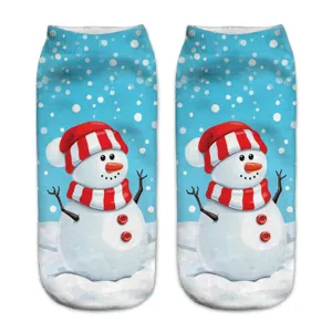 Women Christmas 3D Printed Short Socks Cute Snowman Pattern Casual Ankle Socks