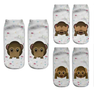 Unisex 3D Printed Cartoon Monkey Pattern Short Socks Breathable Polyester Fashion Ankle Socks Everyday Wear