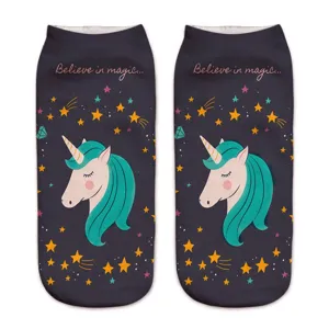 Women's Cute Unicorn Cartoon 3D Printed Short Crew Socks Polyester Breathable Sweat-Absorbing Casual Everyday Socks