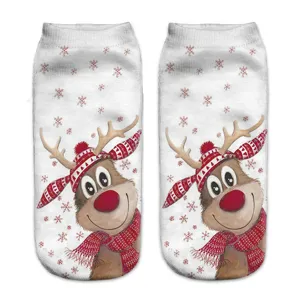 Winter Christmas 3D Printed Short Socks Cute Cartoon Reindeer Pattern Casual Polyester Ankle Socks Festive Gift