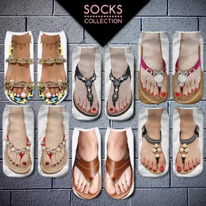 Unisex 3D Εκτύπωση Αστεία Sandals Toenail Socks Novelty Casual Short Crew Socks Breathable Sweat Absorbent Fashion Hosiery