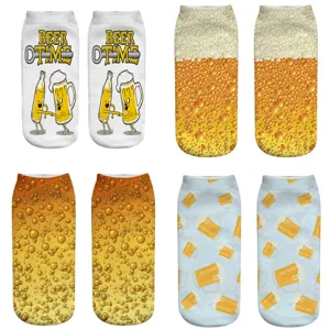 Chaussettes Courtes Unisexe Imprimé 3D Bière Cartoon Chaussettes de Cheville Respirantes en Polyester pour Hommes et Femmes