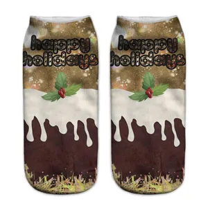 Christmas 3D printed short socks with holiday design cute festive ankle socks for women