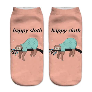 Niedliche 3D gedruckte Faultier Socken für Damen und Herren, bequeme flache Freizeitsocken.