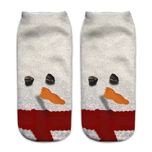 Cute 3D printed snowman ankle socks for winter and Christmas, soft and comfortable daily wear.