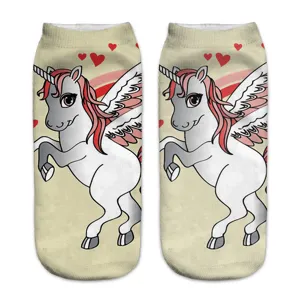 Calcetines cortos con estampado de unicornio 3D para mujer, calcetines muy divertidos.
