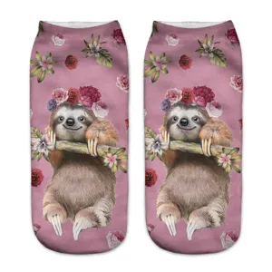Süße Faultier Blumen 3D Print Damen Füßlinge bequeme Baumwolle Socken für den Alltag style.