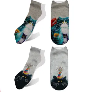 3D printed cat women socks low cut cute animal novelty ankle socks soft casual hosiery style