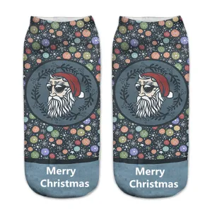 Christmas printed socks with cute Santa Claus and snowflake patterns for winter daily wear.
