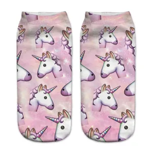 Calcetines cortos bonitos de unicornio 3D para mujer, diseño de cielo estrellado rosa cómodo.